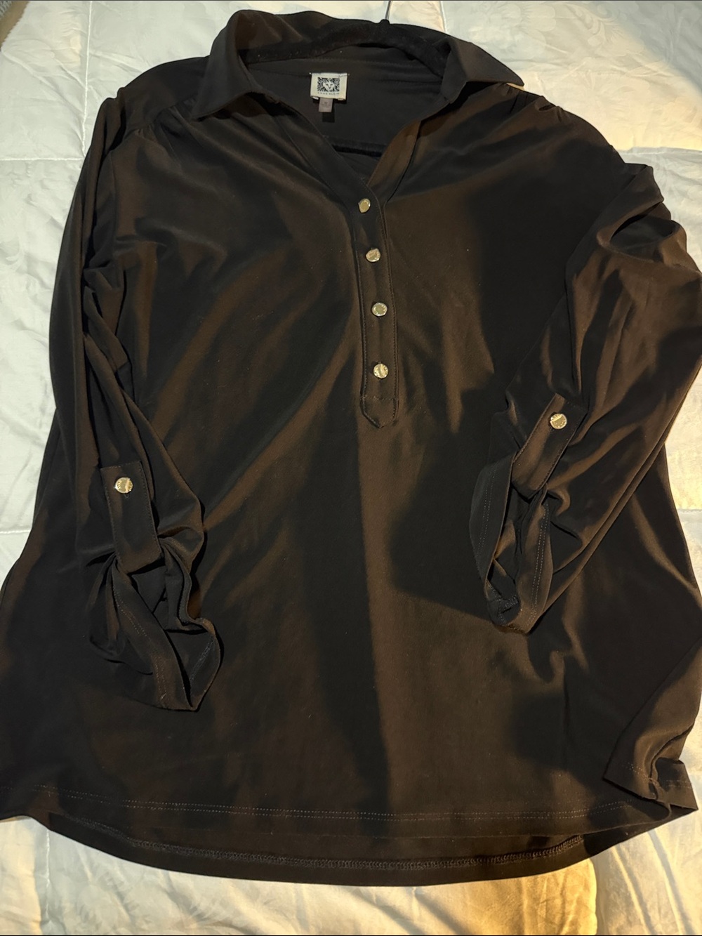Anne Klein Black Men's Long-Sleeve Button Polo Shirt